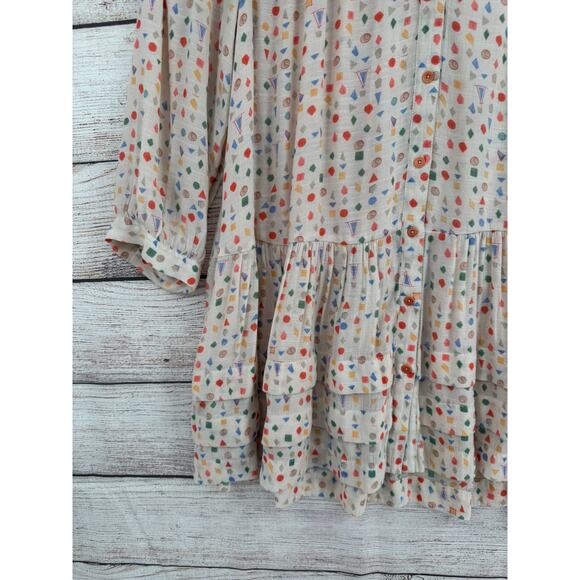 Maeve Anthropologie Geometric Print Button Down Blouse Womens Small Multicolor - Picture 5 of 12